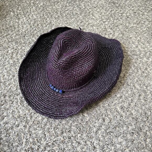 Flora Bella Tanya Shadow Hat Raffia Adjust Stone Beach Summer Deep Purple New - Picture 1 of 9